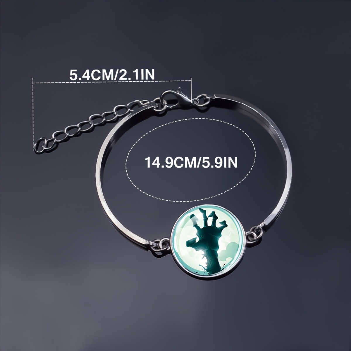 Zombie Hand Rising Glass Dome Bracelet, Gothic Horror Theme