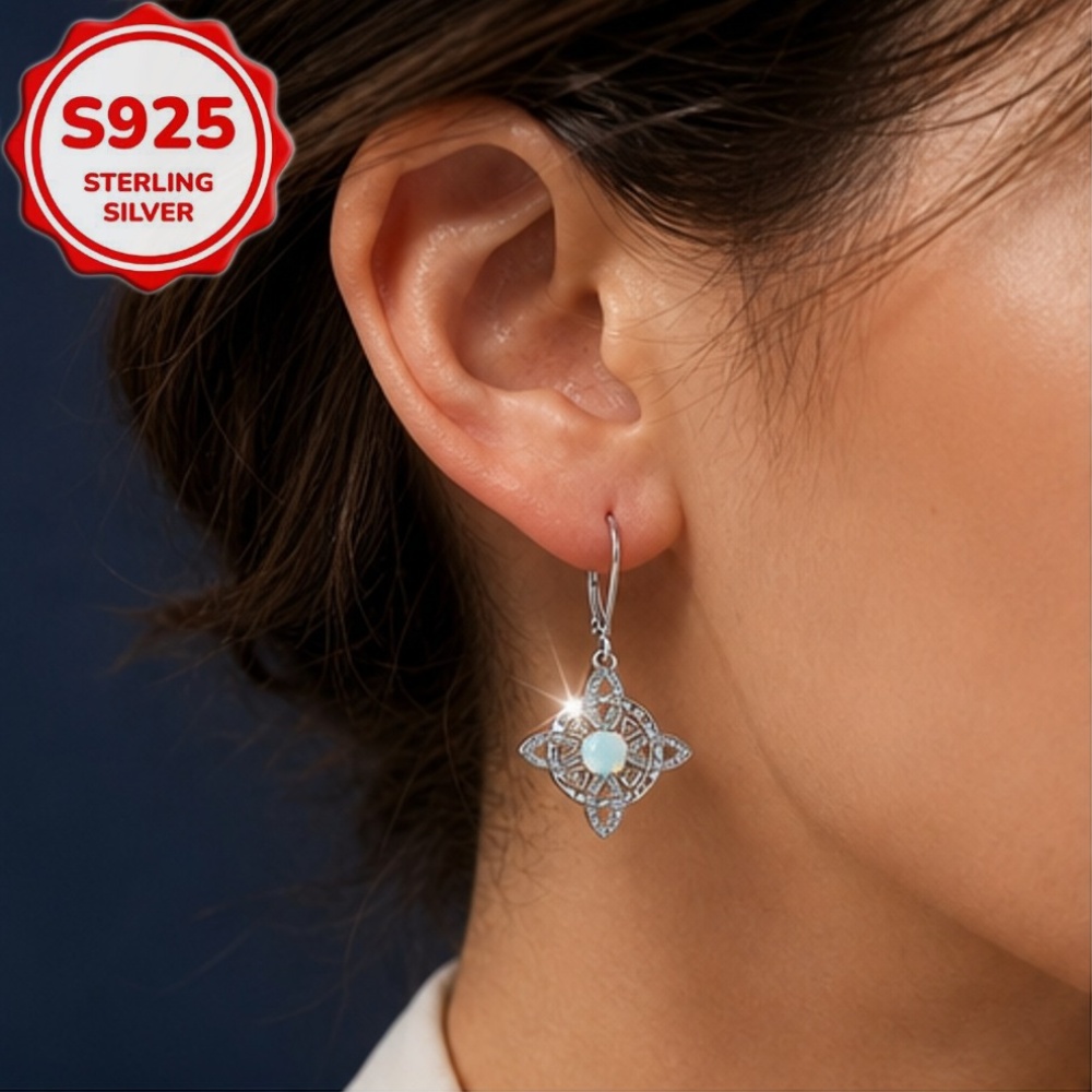 2pcs S925 Silver Celtic Knot Ear Drop Earrings, Vintage Design