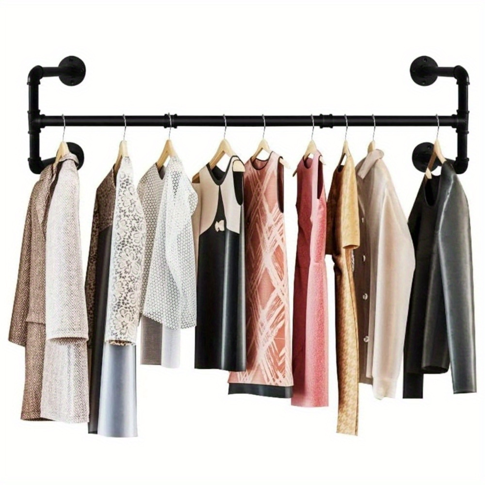 TEMU Industrial Pipe Clothes Rack 44.1"inches Wall Mounted Clothes Rail For Bedroom Heavy Duty Detachable Wardrobe Rail Garment Bar With 4 Base ( To