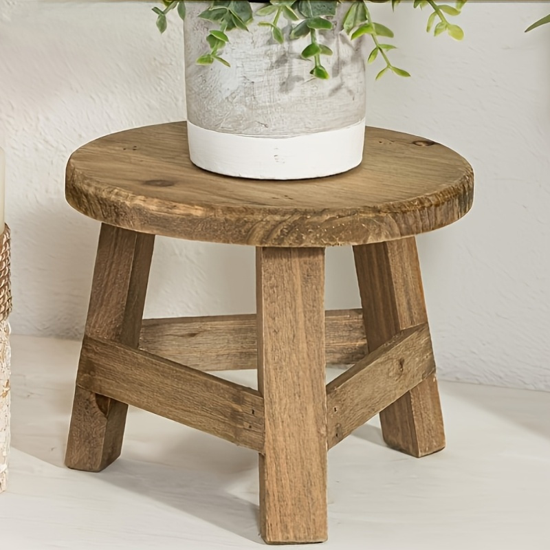 chinese-style round wooden stool with high legs, mini display