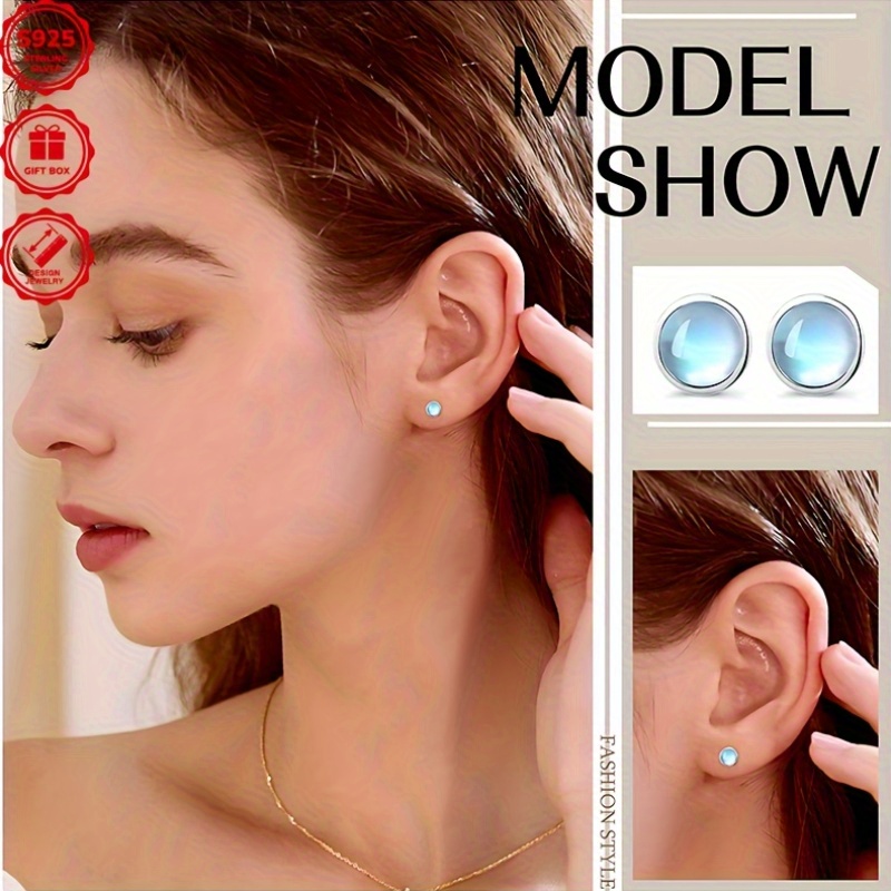 925 Sterling Silver Moonstone Stud Earrings