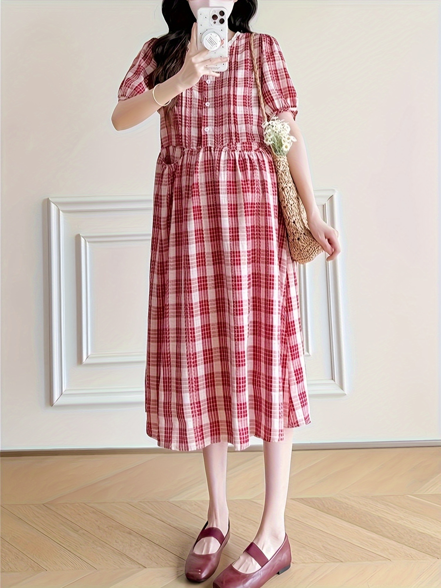 knee length dresses for ladies Everything She Does Red Gingham Sleeveless Midi Dress main image 0