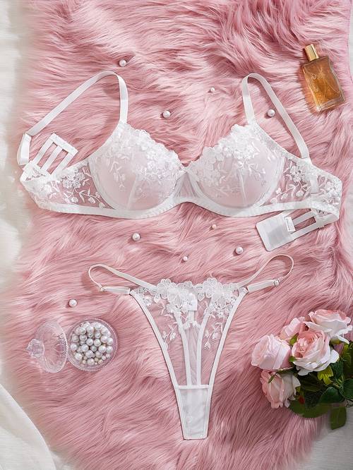 französisches plus size besticktes frisches dessous set reine versuchung bh bustier anti-hänge damen
