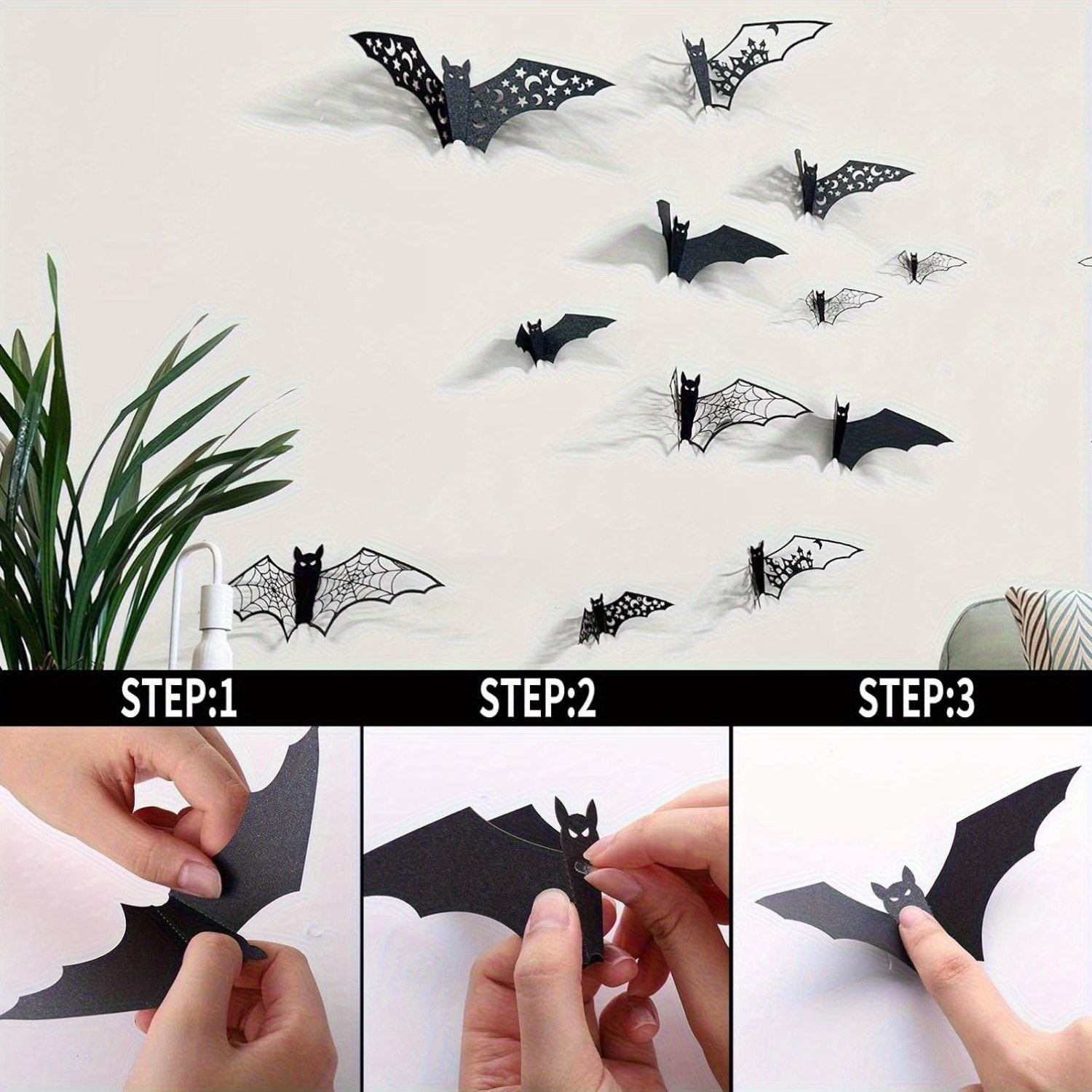 120 Stück Wiederverwendbare 3D-Fledermaus-Aufkleber Für Halloween | Grusel-Deko Für Fenster, Wände & Partys