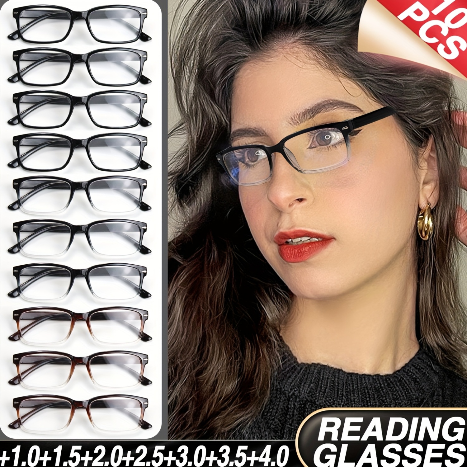 10pcs Z&L HOUSE Reading Glasses - Ultra-Light Square Frame, HD Clear Lenses, +1.0 to +4.0 Strengths, Vintage Style with Metal Accents, Ideal for Home & Office Use, Perfect Gift for Seniors Adults, Office Eyewear, Minimalist Eyewear, Durable Eyewear