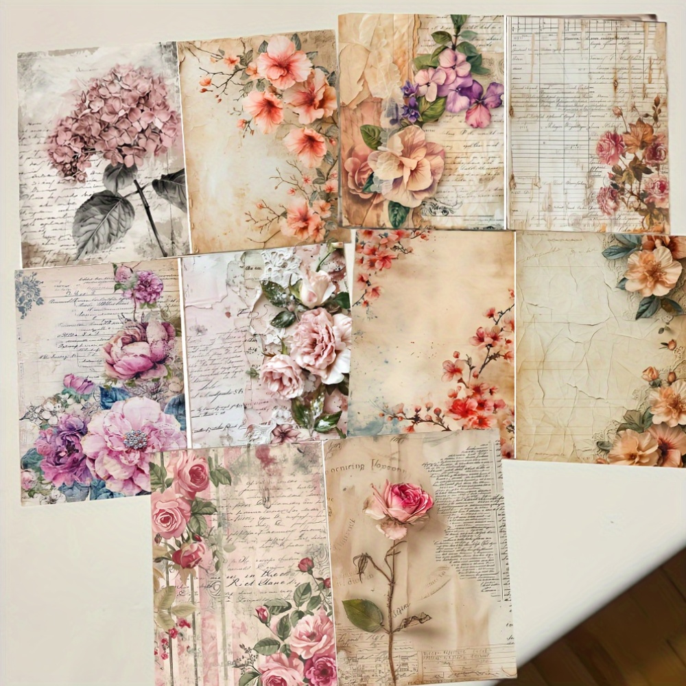 Image of 16 Sheets Ethereal Decoupage Paper Pack - 16 Sheets Of Vintage Floral Designs For Scrapbooking, Journaling, And Crafting - A5 Size, Theme