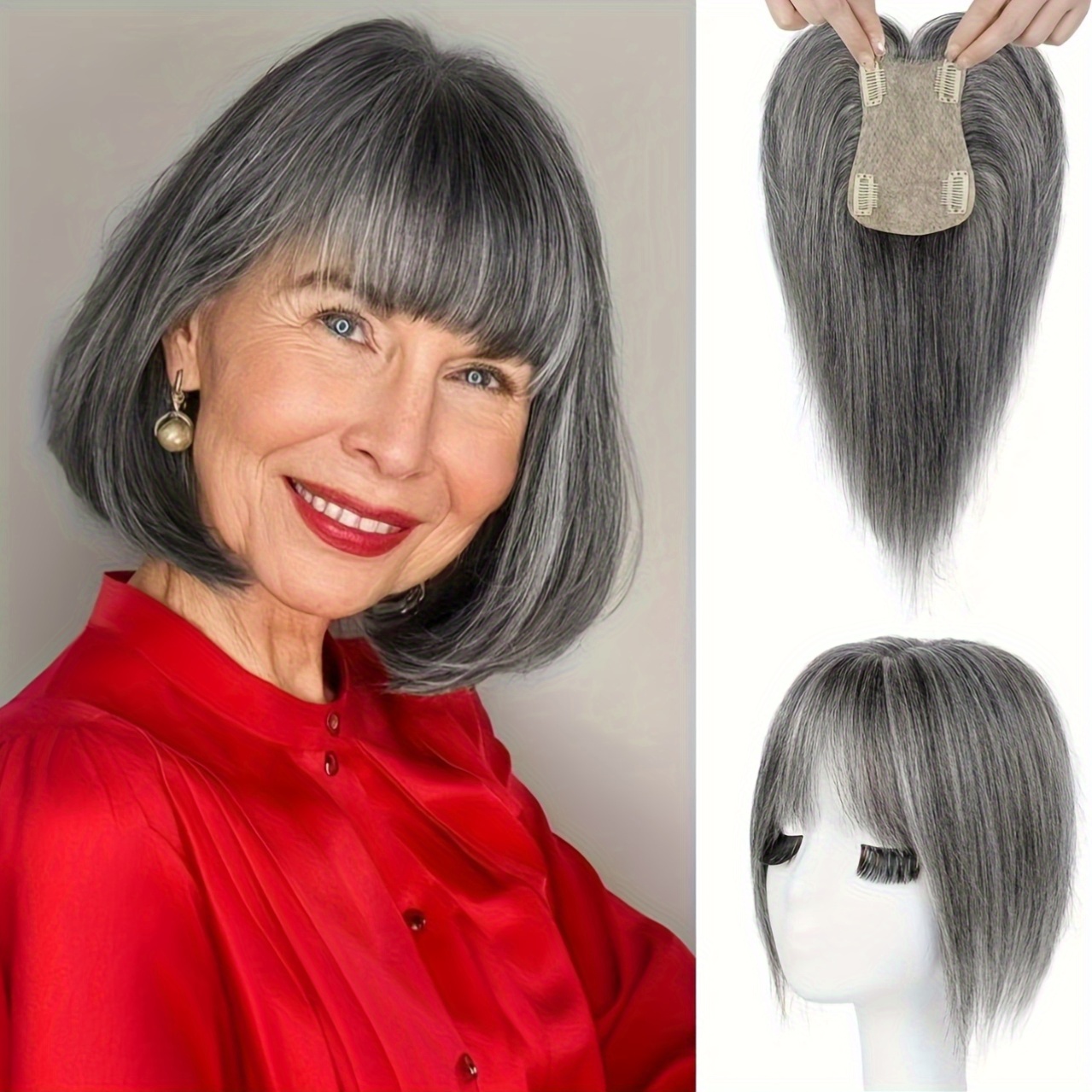 360° clip-on hair topper with bangs for women - 4  display picture 1