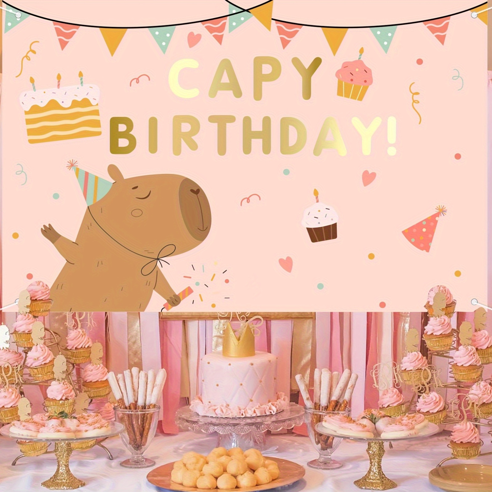 Capybara - Set di decorazioni per feste a tema Capybara, include Capybara Happy Birthday Banner Capybara Banner Cake Topper per cupcake per bambini, ragazzi e ragazze, forniture per feste di