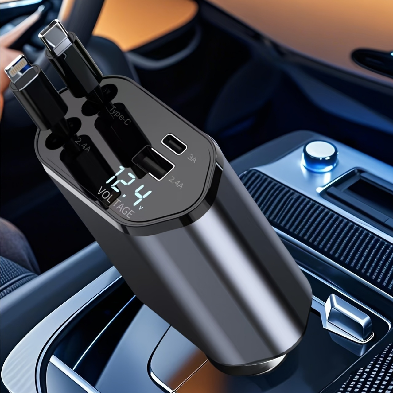   66w auto-ladegerät für iphone 16/15/14/13/12 | inklusive 2 einziehbaren kabeln (pd & lightning) und 2 schnittstellen (usb-c & usb-a), schnellladung, universelle kompatibilität