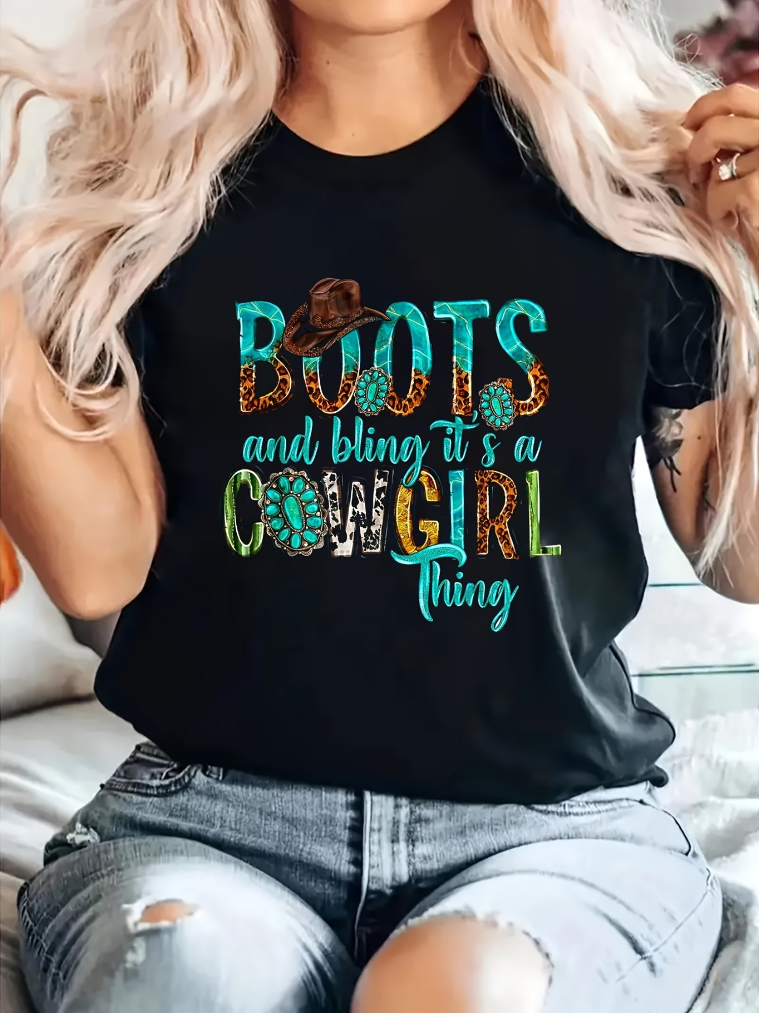 1 dress plus size womens cowboy boots shiny graphic t shirt - Temu