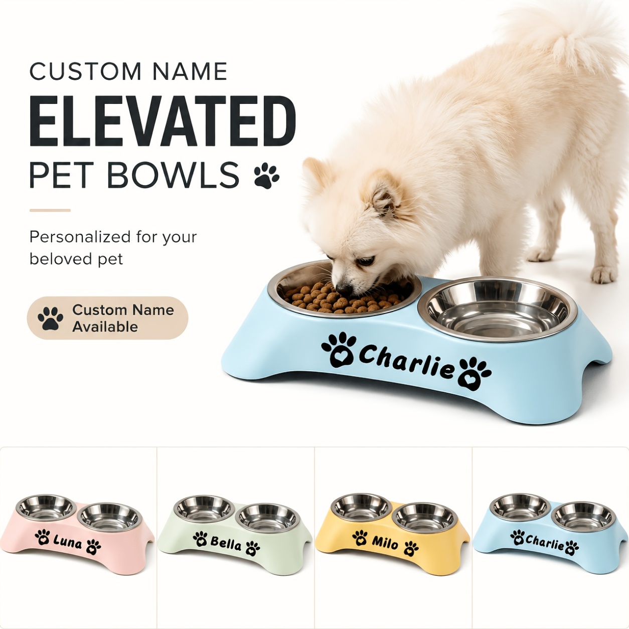 Customizable Stainless Steel Dog Bowl, Double Bowl Set