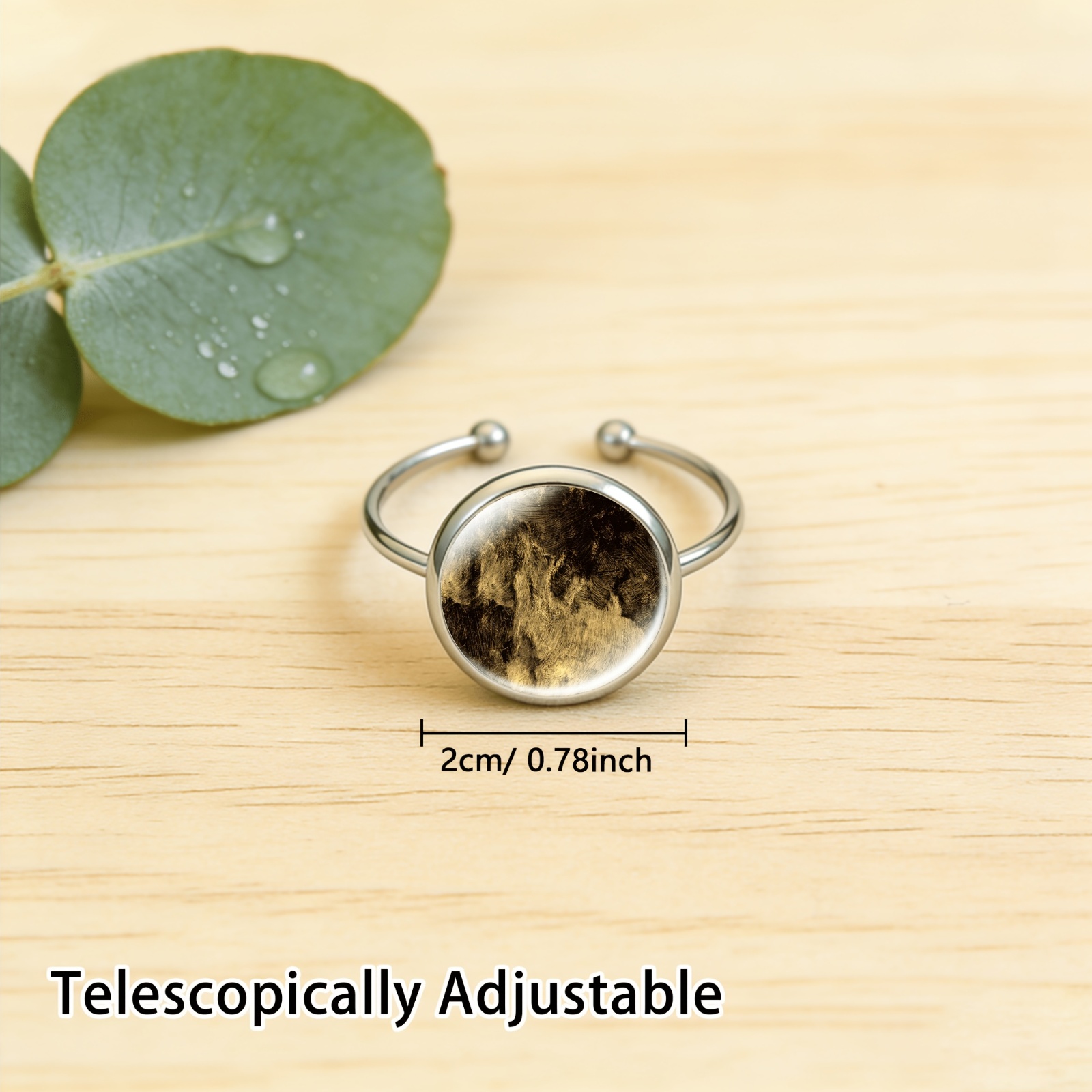 Colored Glass Inlaid Open Ring with Golden Black Texture