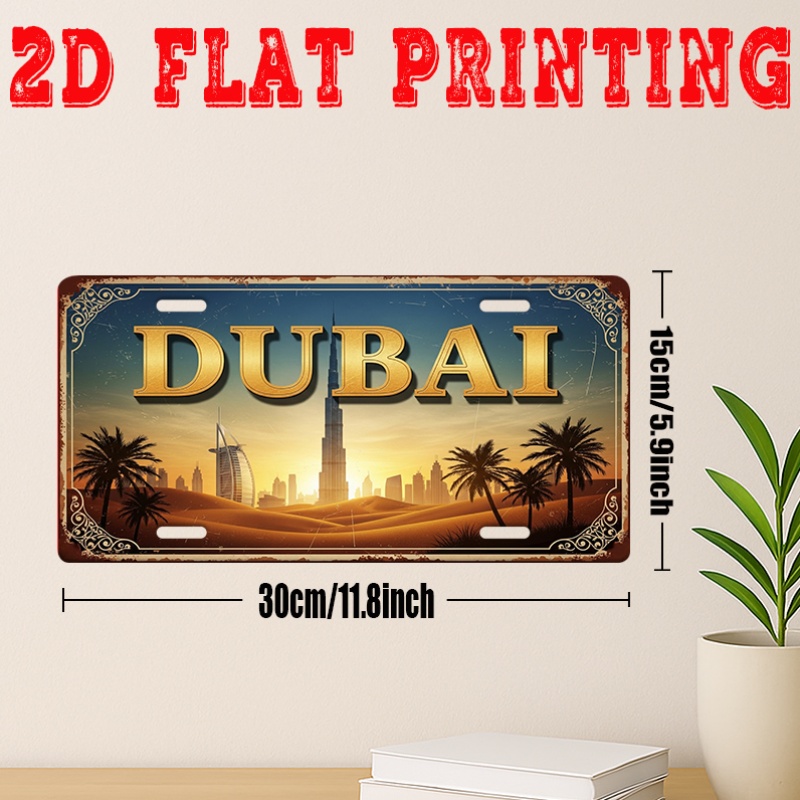 TEMU 2d Flat - [2d Flat] 2d Printed Sign, 1pc, Vintage Metal Aluminum Sign, Decorative Plaque And Signboard (29.97 * 14.99 Cm), Dubai City Sign,