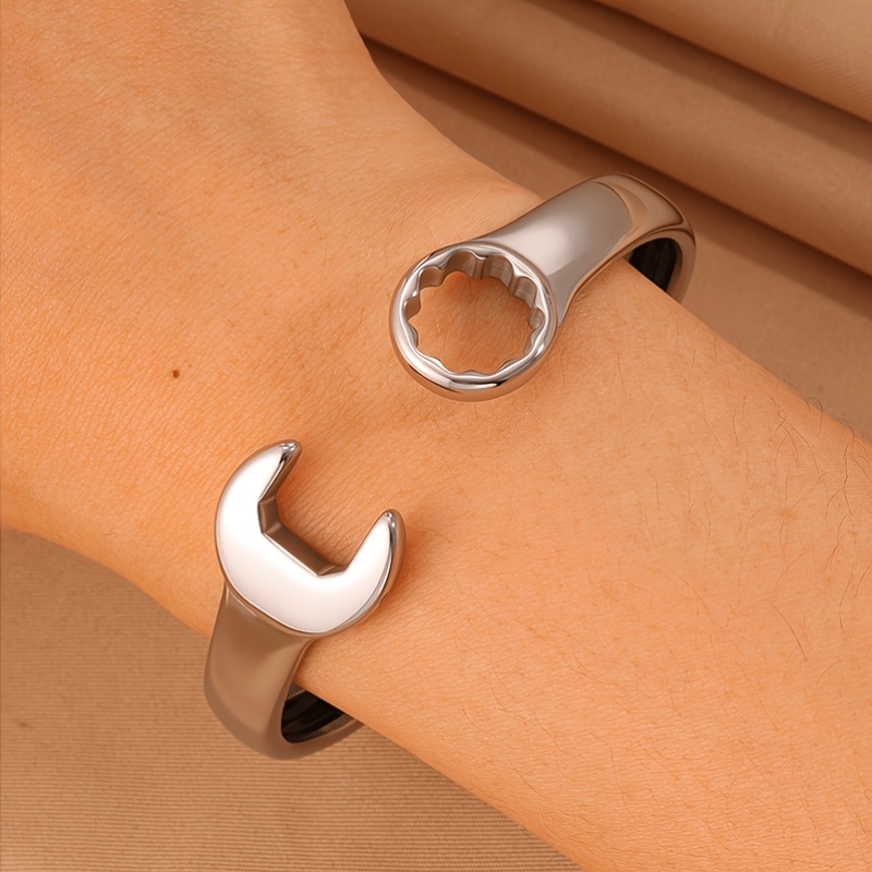 Couple's 2-Color Stainless Steel Wrench-Shaped Open Bracelet