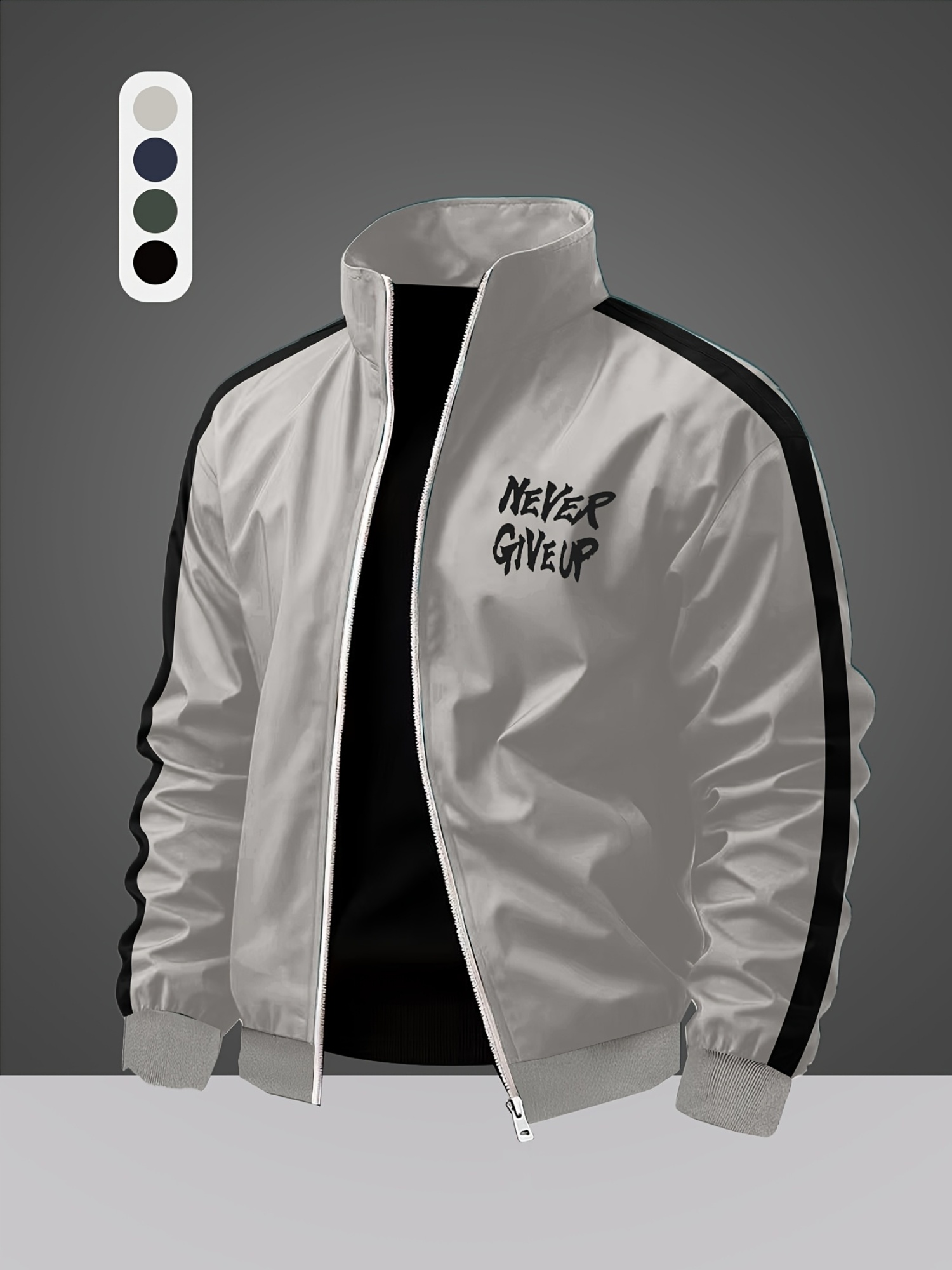 Men'S Stand Collar Color Block Bomber Jacket | Non-Stretch, Zipper Closure, Pocket Details, Regular Fit