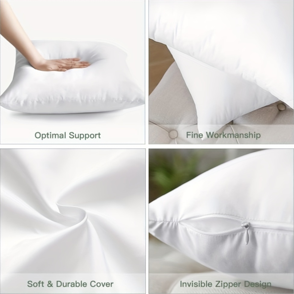 4 pack   classic white pillow inserts 18x18 inches 45x45cm polyester filling zippered cushion covers for bed and couch   fade resistant hand wash only indoor decorative pillows