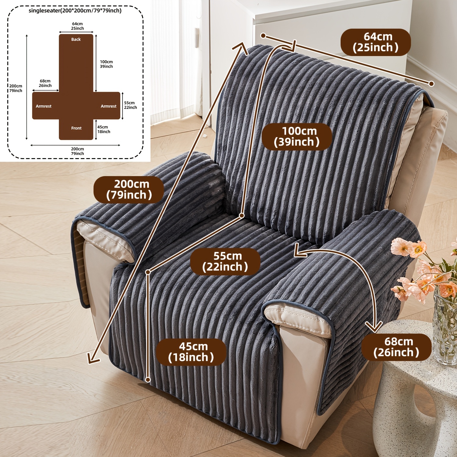 TEMU 1 Housse de canapé ultra-douce et épaisse en peluche courte pour un siège, tapis de canapé antidérapant entièrement recouvrant pour un siège,