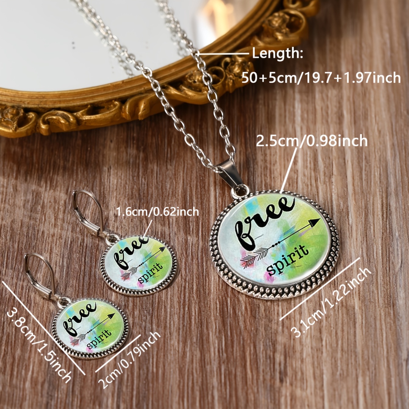 3pcs Women's Round Glass Base Classic Style Jewelry Set