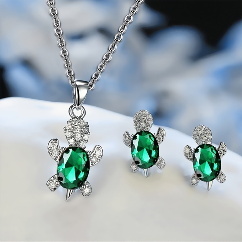 3pcs Synthetic Zirconia Turtle Necklace Earring Set for Various Occasions