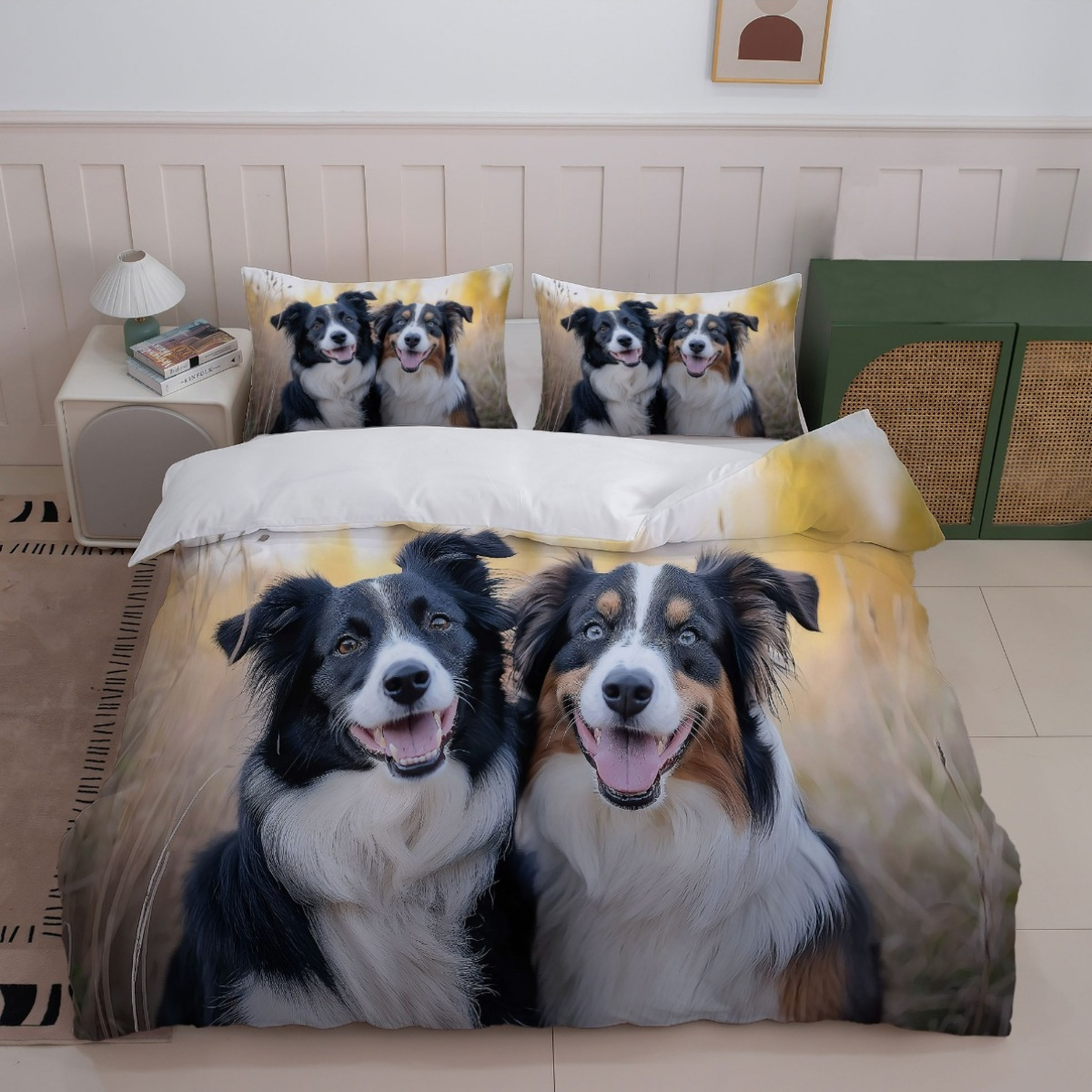 3pcs border collie print bedding set black dog Temu Germany