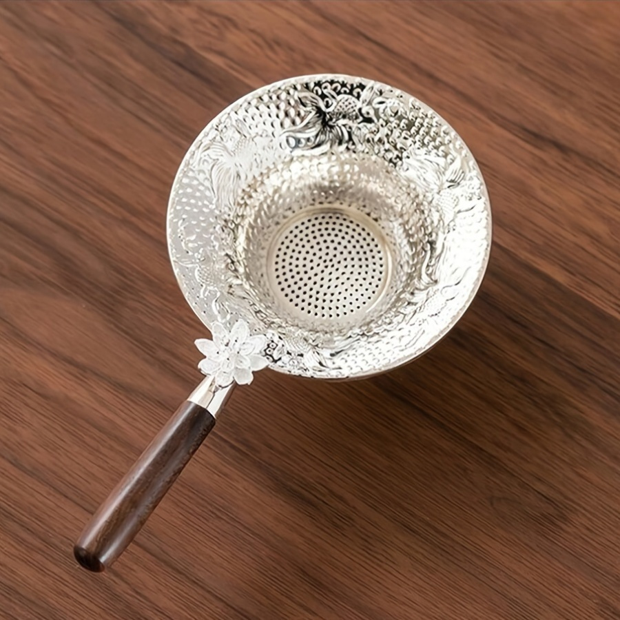 golden metal tea strainer with handle for filtering tea water for lotus   tea accessory