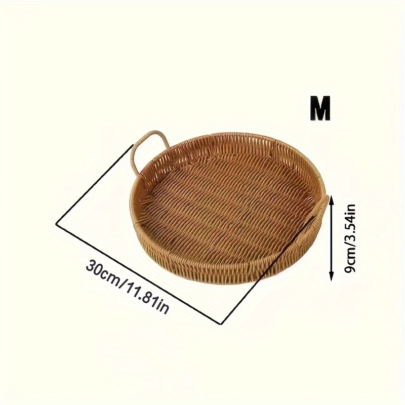 TEMU 1/3pcs Imitation Rattan Woven Tray, Fruit Basket, Double Ear Rattan Basket, Wooden Handle Decorative Tray For Tea Snacks Fruit Convenience, Home Decoration, Decoration, Shelf Baskets