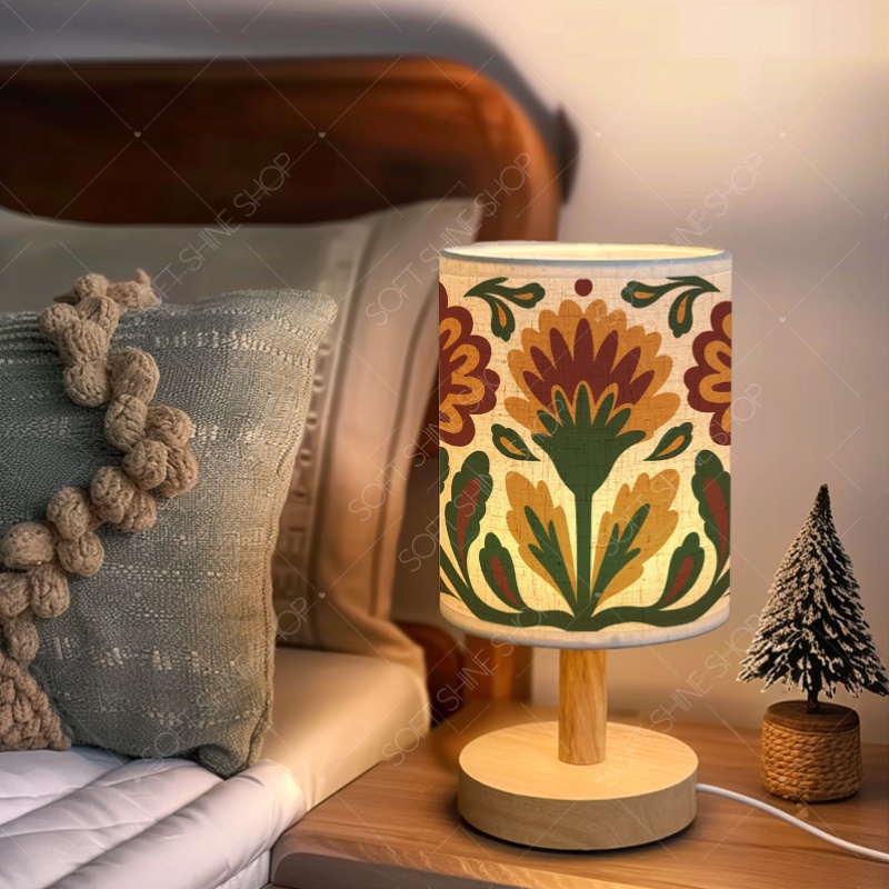 Printed Table Lamp with Fabric Shade, USB-Powered