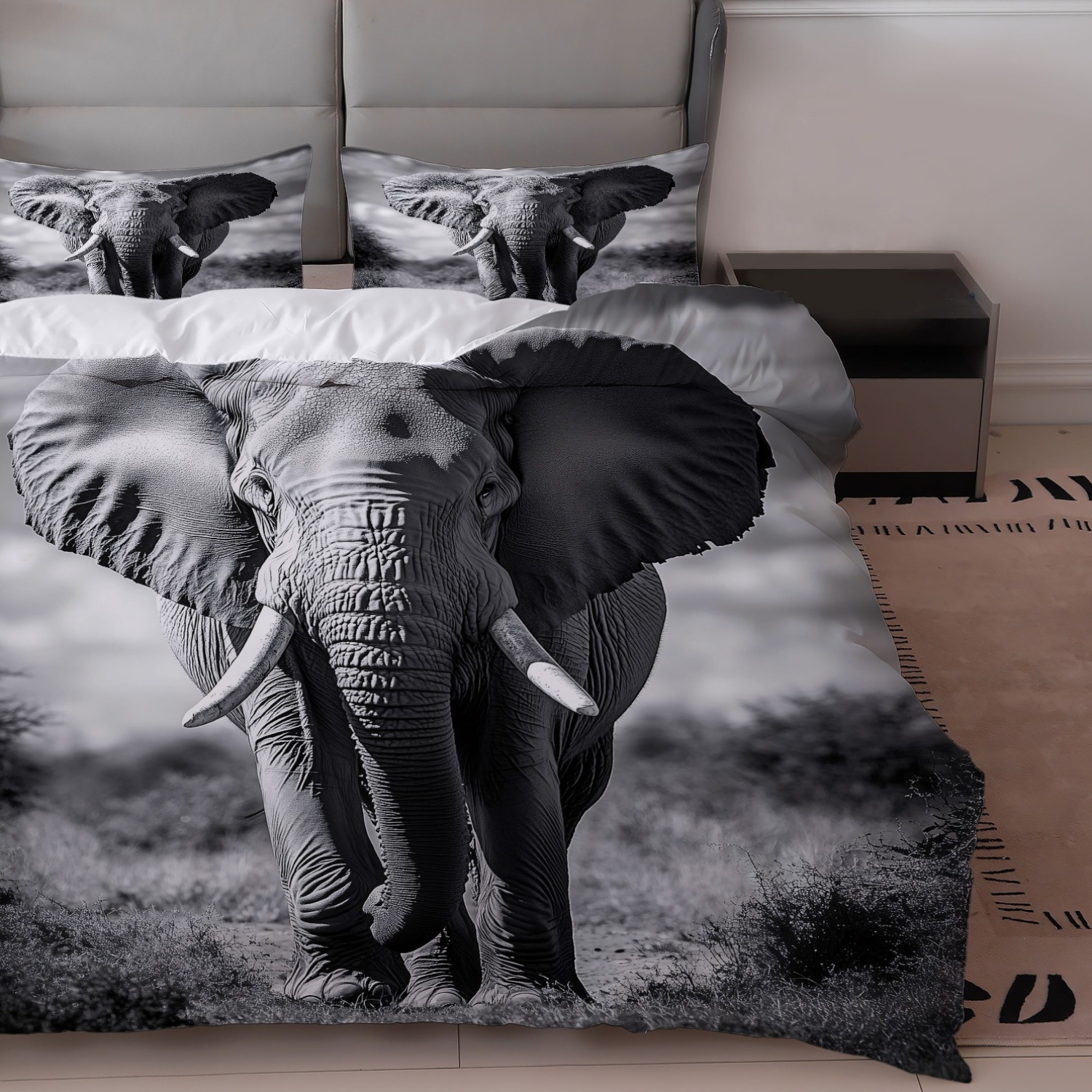 3pcs black white elephant print bedding set duvet cover Temu