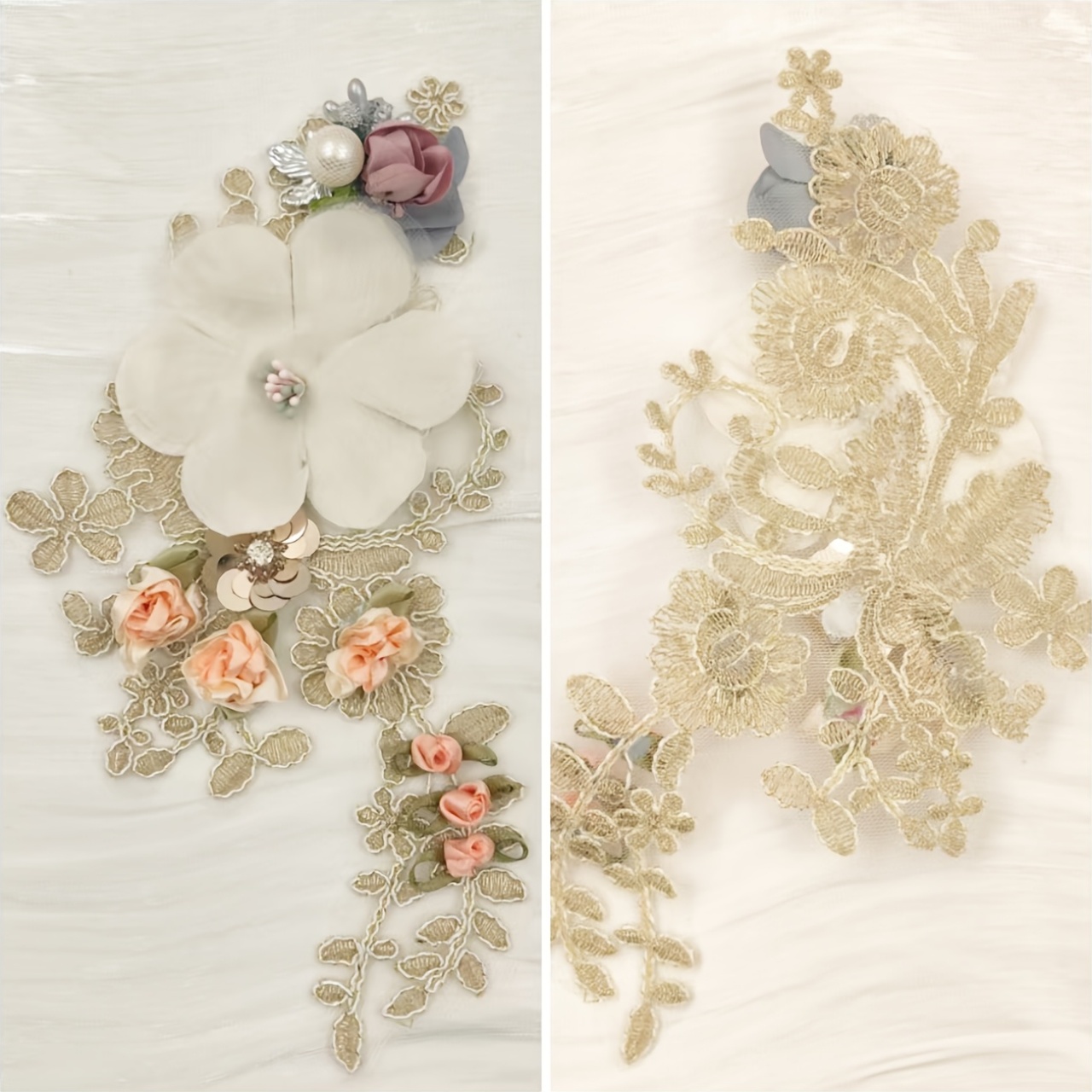 3D Floral Lace Embroidery Sequined Patchwork
