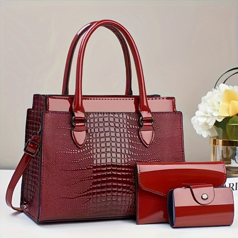 Three-piece set of Ramadan festival style mom handbags with classic crocodile pattern Women's bag set, single shoulder bag and handbag with wallet, suitable for gifts, work travel