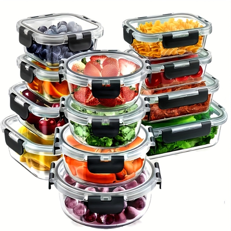 24pcs glass food storage containers with lids airtight stackable space saving kitchen pantry organizer leakproof meal prep containers for lunch   snacks dishwasher safe no assembly needed ideal for home office or commercial kitchens food storage organizer   containers modern kitchenware   design airtight seal bus tubs Product details 1