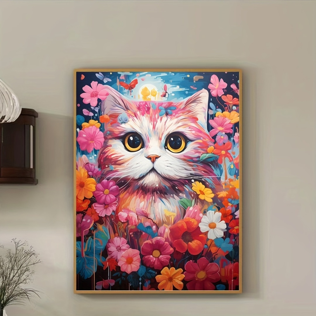 5D DIY 大型ダイヤモンドペインティングキット 動物 花 かわいい 猫 カラフルな花 ラウンドダイヤモンド フルダイ - Temu Japan