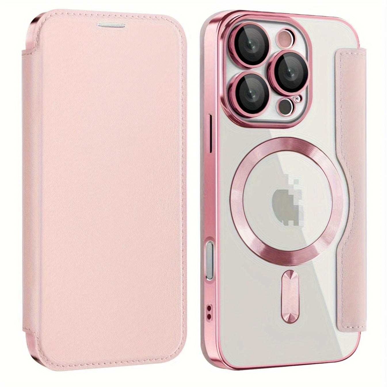 Suitable for Apple 16 Electroplated Gold Plated Shield Magnetic TPU Artificial Leather Mobile Phone Case Iphone 15 Full Cover Flip Lens Film Protective Case 16Pro 15 - Image 4