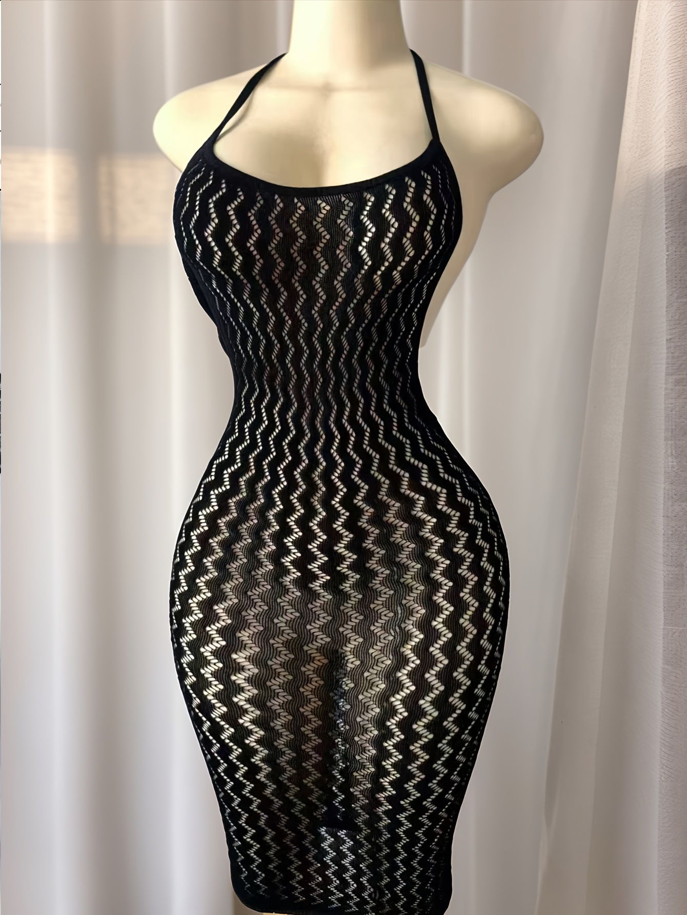 Sexy Sheer Black and White Zigzag Pattern Dress - Sleeveless, Bodycon, Perfect for Adult, Adult Bodycon Dress | Zigzag Pattern Dress | Sheer Dress