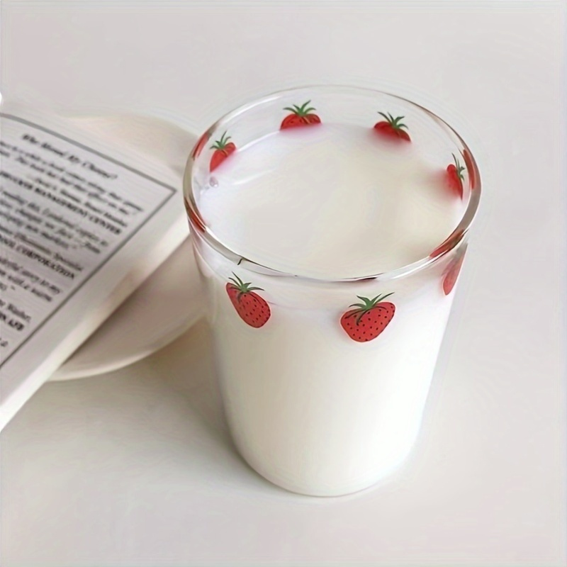 

Adorable Strawberry Printed Glass Milk Cup - Hand Wash Only, Reusable, Multipurpose, High Borosilicate Glass