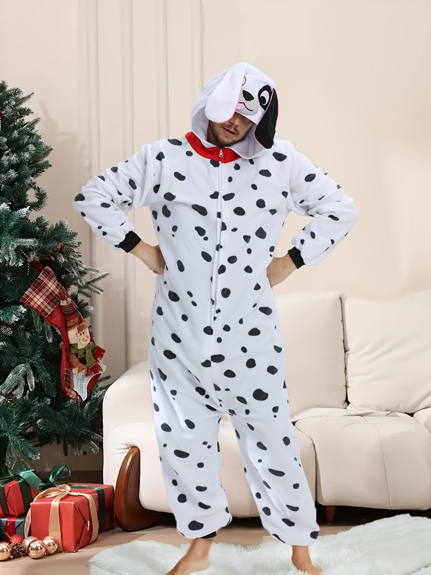 Adult Fleece Cartoon Onesie for Men, Thickened Animal Onesie for Autumn  And Winter, Hooded Warm Pajamas, Halloween Costume, Funny Jumpsuit for