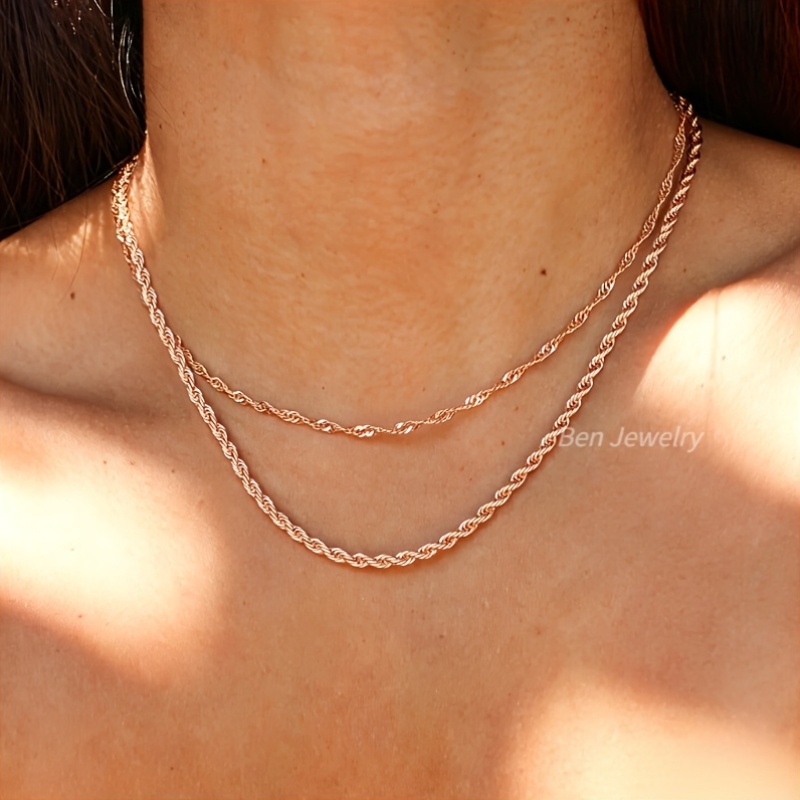 Women's Rose Golden Twisted Rope Necklace, Bohemian Style