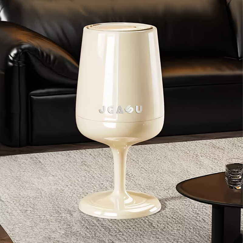 Image of Large Capacity Light Luxury Red Wine Glass Trash Can With Dual Bin Design, Living Room, Bedroom, High Aesthetic Wastebasket