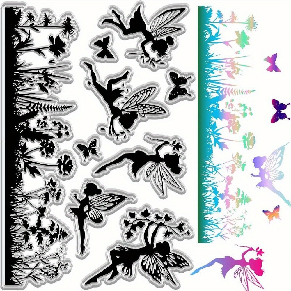 1 sheet large fairy stamps - transparent pvc scrapbooking, card making, journal decorating - with floral,  , fairy designs - for scrapbooking, greeting cards, party decorations - compatible with die-cut machines, scrapbooking supplies, whimsical patterns, detailed  , craft enthusiasts, ocean stamp for cardmaking,   say stamp, summer sentiment stamp, stamp, new arrival stamp and die, clear stamp 0