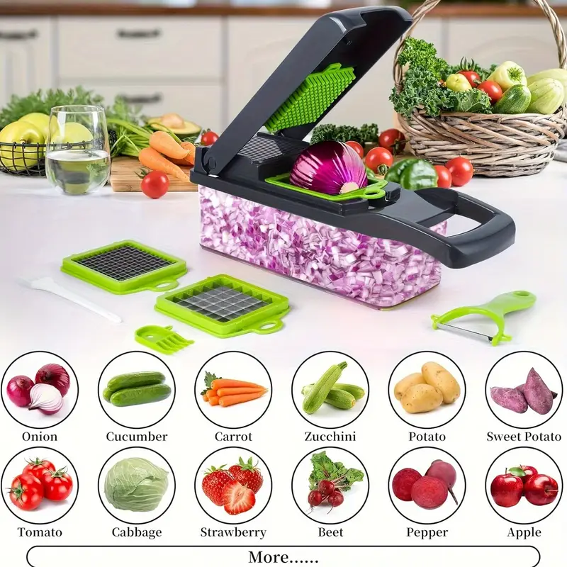 16 in 1 multifunctional vegetable chopper professional onion carrot dicer and slicer with 8 blades storage container kitchen cooking tool gray Product details 4
