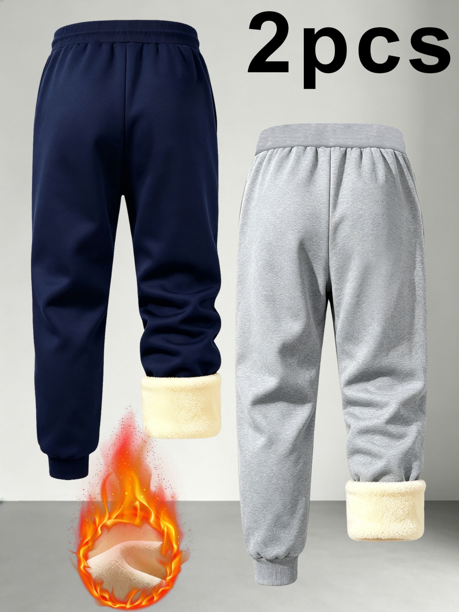 2pcs mens fleece thick warm trousers letter mtb print drawstring elastic waist ankle cinching pants cold proof warm casual sweatpants daily commuting sports casual trousers