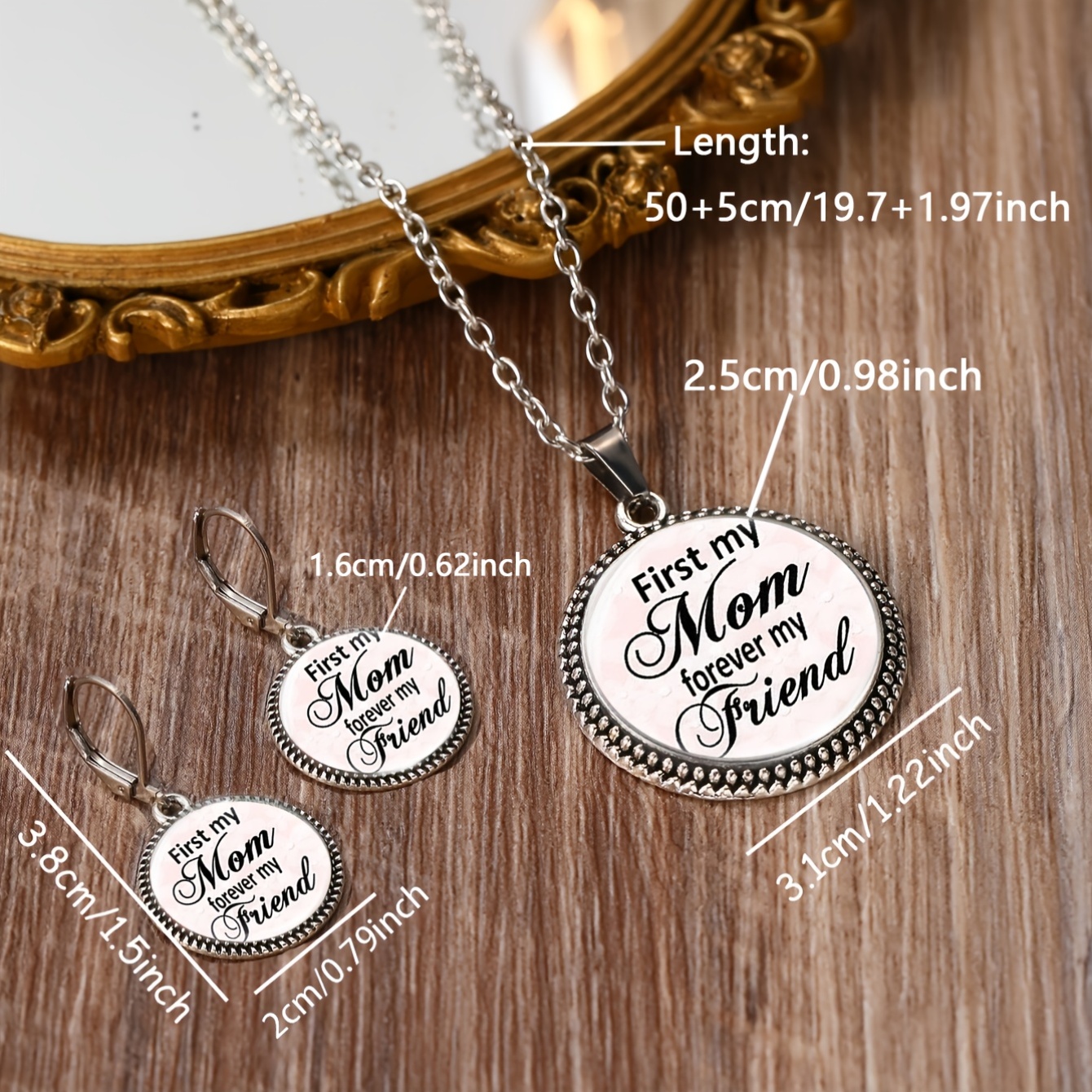 3pcs Classic Round Glass Base Necklace & Earrings Set