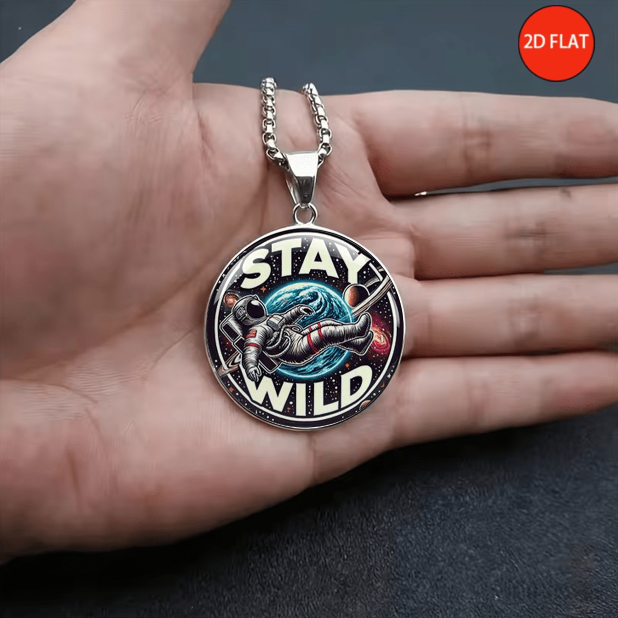 Retro Space Astronaut Theme Stainless Steel Necklace