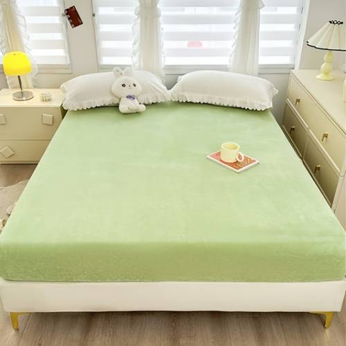 1pc fitted sheet milk velvet fitted sheet flannel mattress protector solid color fitted sheet bed sheet winter solid color warm velvet fitted sheet one fitted sheet no pillowcase no pillow core