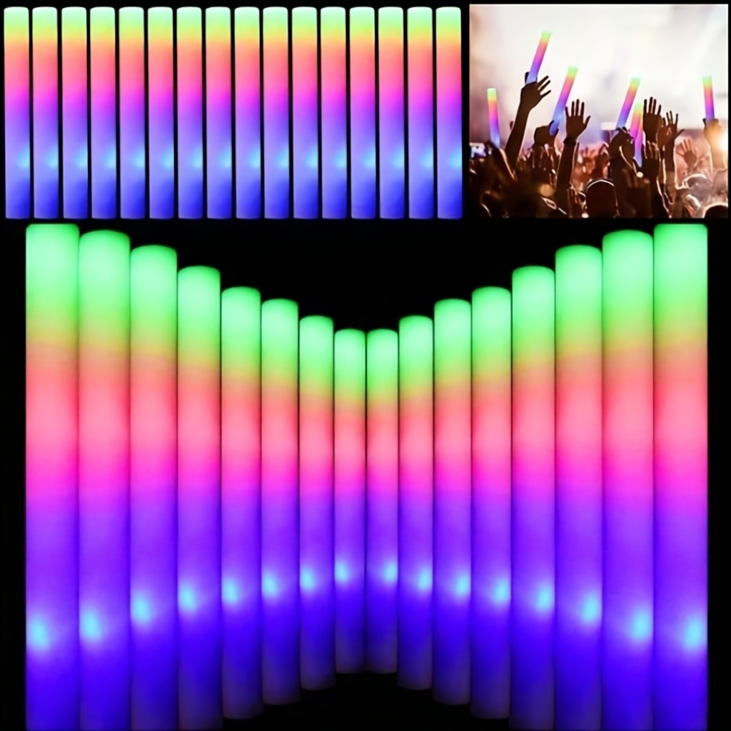 TEMU 101pcs Led Foam Glow Sticks, Bulk Glow Sticks, Glow In The Dark Party Supplies With 3 Colorful Flashing, Neon Party Favors Supplies For Glow
