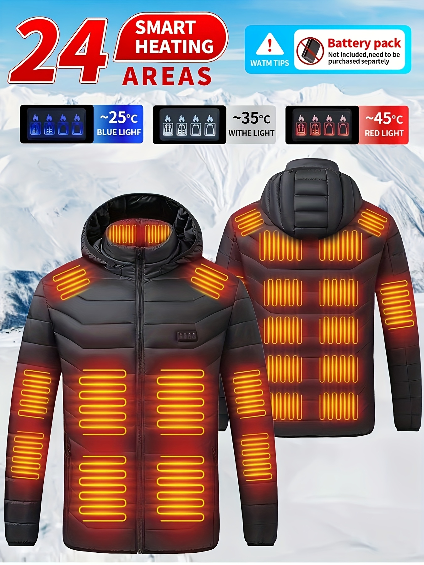 Men'S & Women'S USB-Powered Smart Heating Jacket with 24-Zone Heating System, Adjustable Temperature (-5°C to +25°C) - Full-Zip Hooded Winter Coat with Built-in, Machine Washable & Durable Design For Outdoor Sports, Fishing, Camping