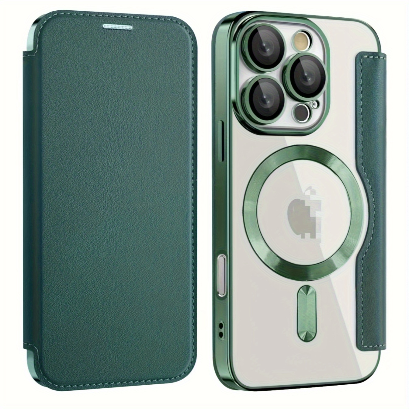 Suitable for Apple 16 Electroplated Gold Plated Shield Magnetic TPU Artificial Leather Mobile Phone Case Iphone 15 Full Cover Flip Lens Film Protective Case 16Pro 15 - Image 6