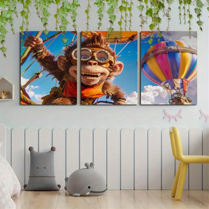 Rolled Canvas Wall Art Prints Monkey Pilots In Vibrant Hot - Temu