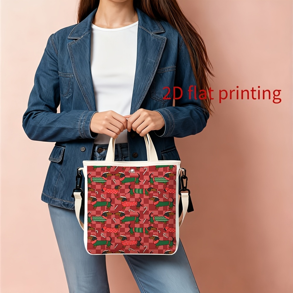 mens canvas shoulder bag 23x24x6cm unisex 2d flat design with a patterned dachshund print compact crossbody wallet backpack tote bag lunch box bag suitable for shopping work and everyday   housewarming gift