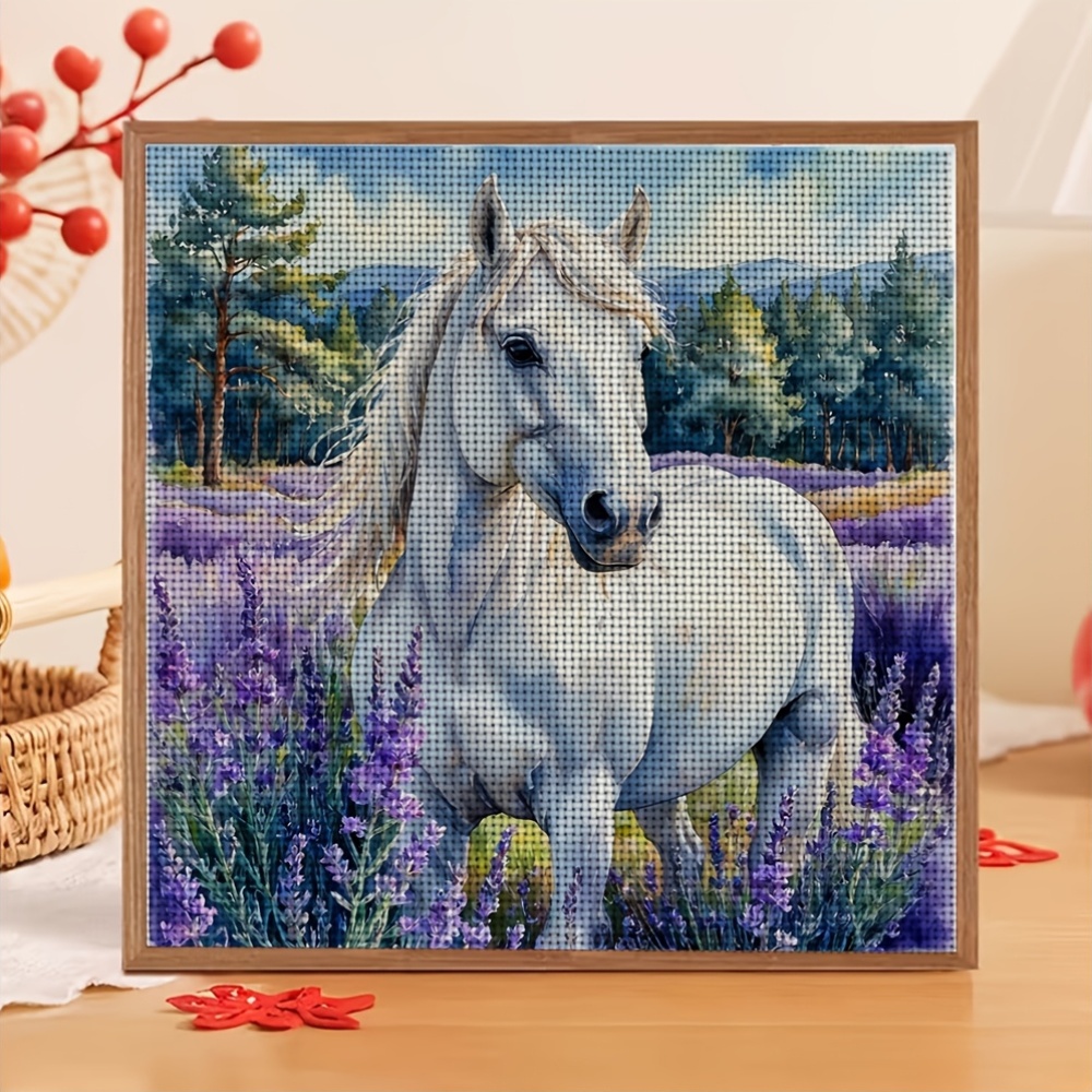 White Horse in Lavender Field Cross Stitch Kit, 11CT